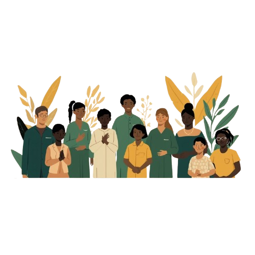 Illustration of hands offering support to a family